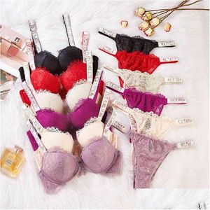 Soutien-gorge Ensembles Sexy Lettre Soutien-gorge Lolita Lingerie Dames Bikini Fille Sous-Vêtements Réglable Dentelle Ensemble Femmes Slips Panty Bralette Shapewear Dr Dhbh1