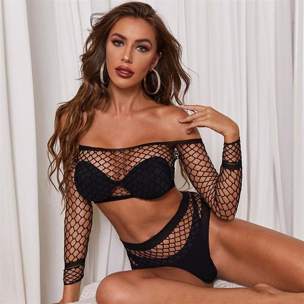 Soutien-gorge Ensembles Lingerie Sexy Bodys Érotique Ouvert Entrejambe Élasticité Mesh Corps Bas Sous-Vêtements Porno Costumes Nuisette 2pcs268c