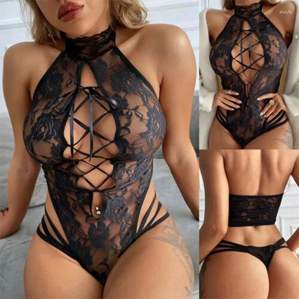 Les soutiens-gorge définissent la lingerie sexy bodys de Fishnet creux des penddies érotiques ouverts robes de gigrie