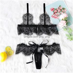 Bh's Sets Sexy Lingerie Set Vrouwen Kanten Strappy Push Up Bh Erotische Porno Femme Draad Ondergoed Bralette Vrouw Drop Levering Kleding Wom Dh2sw