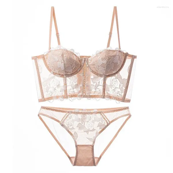 Bras sets sexy lingerie ensemble la broderie de fleurs pour femmes en dentelle de soutien-gorge en dentelle souple douce à basculement