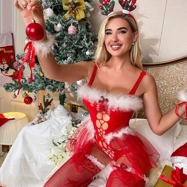 Conjuntos de sujetadores Lencería sexy Mujeres Navidad Cosplay Vestido Pornstar Bunny Girl Roleplay Disfraz Porno Sex Set Regalos