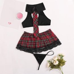 Bh sets sexy lingerie vrouwen erotische porno cosplay schoolmeisje uniform kostuums voor rollenspel dame plus size Europese kleding #T2G