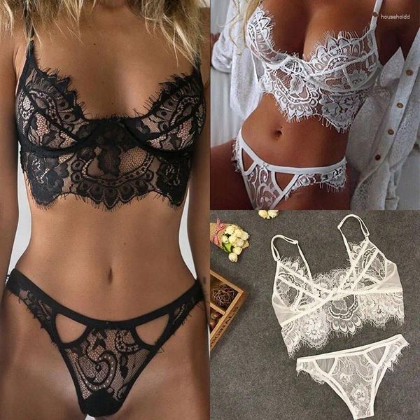 Soutien-gorge Ensembles Lingerie Sexy Sous-vêtements pour femmes Ensemble Cils Dentelle Brassière Bralette Soutien-gorge Panty Culotte