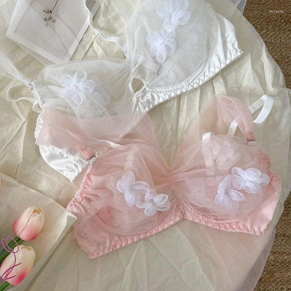 Conjuntos de sujetadores Sujetador de malla sexy Conjunto de calzoncillos Conjunto de ropa interior fina dulce y elegante para niña Bralette Talla grande Mujer Lencería de verano Panty