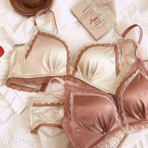 Soutien-gorge Ensembles Sexy Satin Dentelle Bralette Panty Sans Anneau En Acier Petite Poitrine Rassemblez Close Up Sous-vêtements Ensembles Latex Coton Soie Soutien-Gorge Set Top T220907