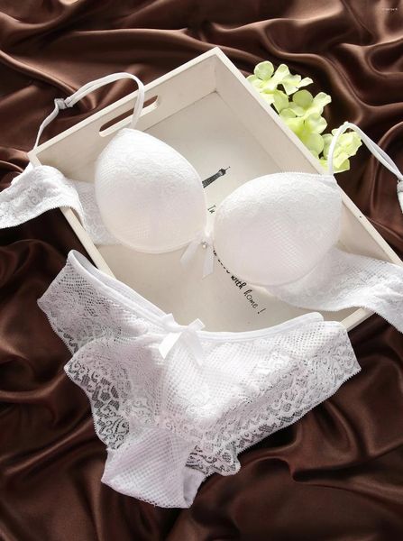 Bras sets sexy set for women 70-80 bc tasse skin blanc blanc 6 couleurs push up inwear plus en dentelle de mode de mode et culotte