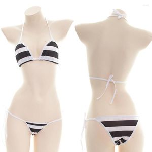 Ensembles de soutiens-gorge Sexy soutien-gorge rayé femmes sous-vêtements sans couture Bralette Bikini Lingerie femme bref Lolita Cosplay Costumes