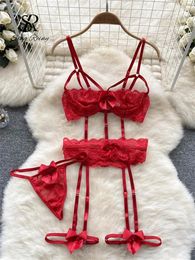 Bh's Sets SINGREINY Kerst Bloemen Kant Sexy Body Transparante Backless Lingerie Playsuits Strings Sheer Hollow Out Erotische Nachtkleding