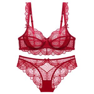 Bras Sets Style ABCDE Cup Bra Set UltraHin Transparent Flower High Quality Push Unwear Suit Plus Taille Lingerie 230325