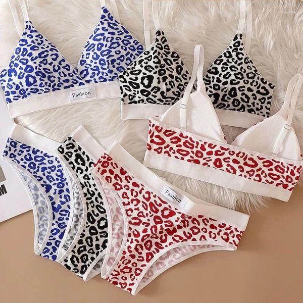 Bras Sets Summer Leopard Impresiones Mujeres sin trazadas y de acero Brail Bura