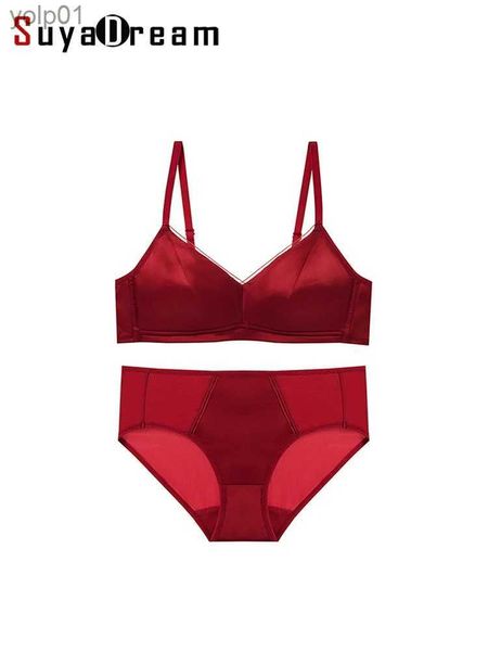 Soutien-gorge Ensembles SuyaDream Femme Soie Soutien-gorge Ensemble 93% Soie 7% Spandex Mince Moule Coupe Fil Sous-Vêtements 2023 Intimes Confortables RedL231202