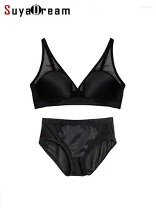 SuyaDream Vrouwen Zijden Bh Set Natuurlijke Voering Ab Cup Draad Gratis Ondergoed 2024 Comfortabele Intimates Zilver Roze