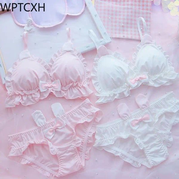 Conjuntos de sujetadores Sweet Girls Kawaii Lolita Bra Bragas Set Comfort Lencería Suave Sin Underwire Bralette Linda Ropa interior japonesa