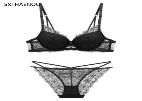 Sets de sujetadores Sxthaenoo Set Lingerie para mujeres delgadas delgadas del borde de encaje delgado Veño pequeño recolección de colección superior ajustada Auxiliar BR2515666