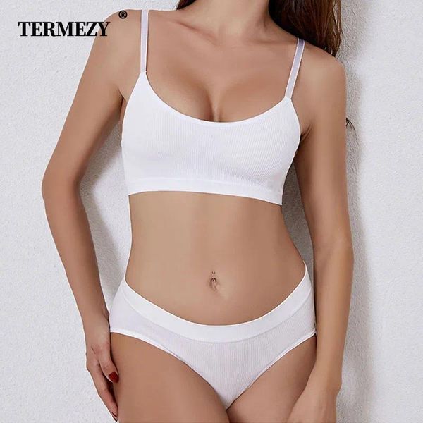 Bras Sets Termezy Sexy Woman Bra Set Color Solid Samless Panty sans anneau en acier Push Up Underwear Sports Lingerie Brassiere