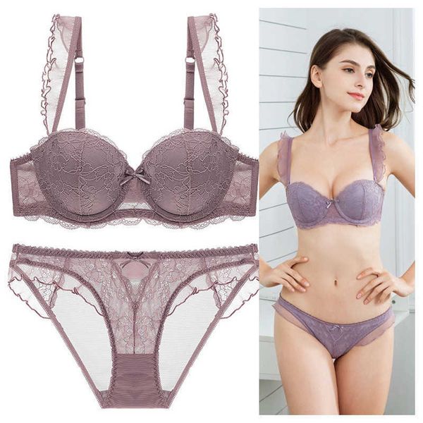 Ensembles de soutiens-gorge Top Rassemblez Soutien-gorge Sexy Dentelle Broderie Lingerie Soutien-Gorge Vert Profond V Push Up Soutiens-Gorge Femmes Sous-Vêtements Coton Épais A B C Coupe AA230410