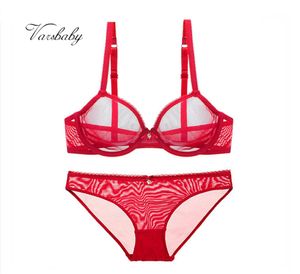 Bras Sets Varsbaby Sexy Big Big Red See-Through Yarn Lingerie Set Rhine Bow Transparent Bra et Panty9572681