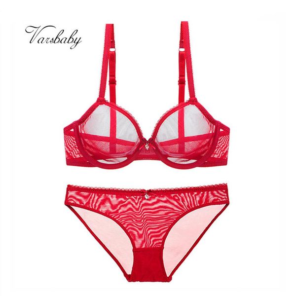 Conjuntos de sujetadores Varsbaby Sexy Big Red See-Through Hilado Lencería Set Rhinestone Bow Transparente Sujetador y Panty315U