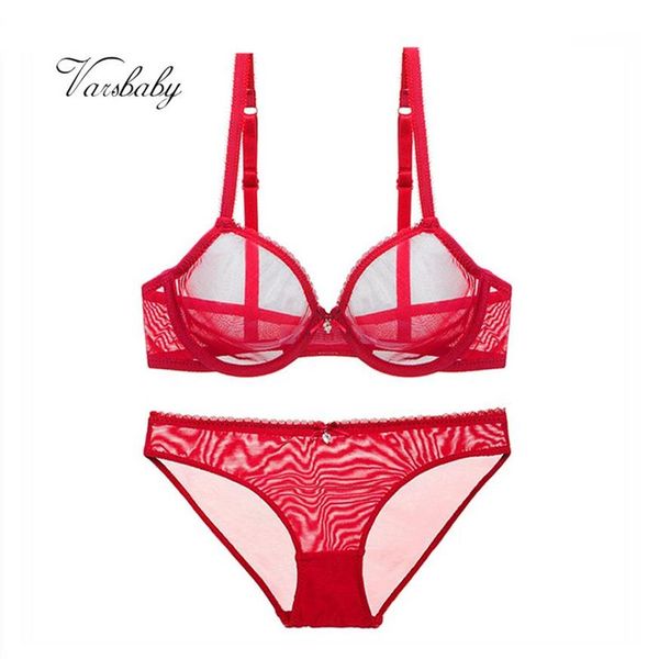 Conjuntos de sujetadores Varsbaby Sexy Big Red Hilo transparente Conjunto de lencería Rhinestone Bow Transparente Sujetador y Panty319C