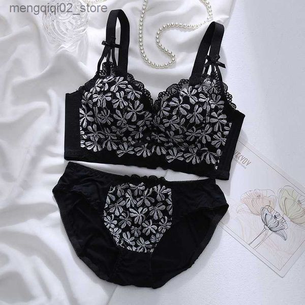 Conjuntos de sujetadores Wireless Sweet Style Push Up Bra Set 2 unids para mujeres Niñas Copa gruesa Ropa interior Mujeres Ropa interior de algodón puro Traje Buen sujetador Bragas Q230922