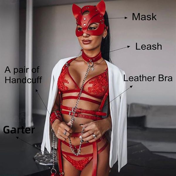 Conjuntos de sujetadores Mujeres Arnés de cuero Liga Bondage Set Lencería sexy Suspender Goth Erótico Fetiche Ropa interior de boda Bdsm Belt253k