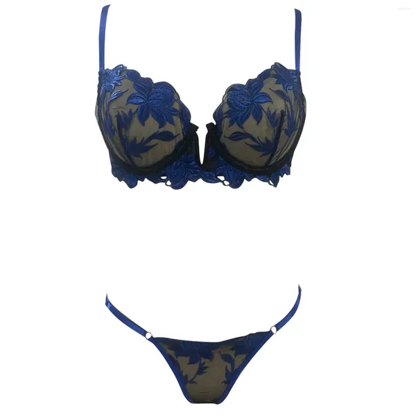 Bras se establece un bordado floral de bordado floral femenino empalmado de hebilla de metal empalme correa de hombro ajustable sujetador transparente