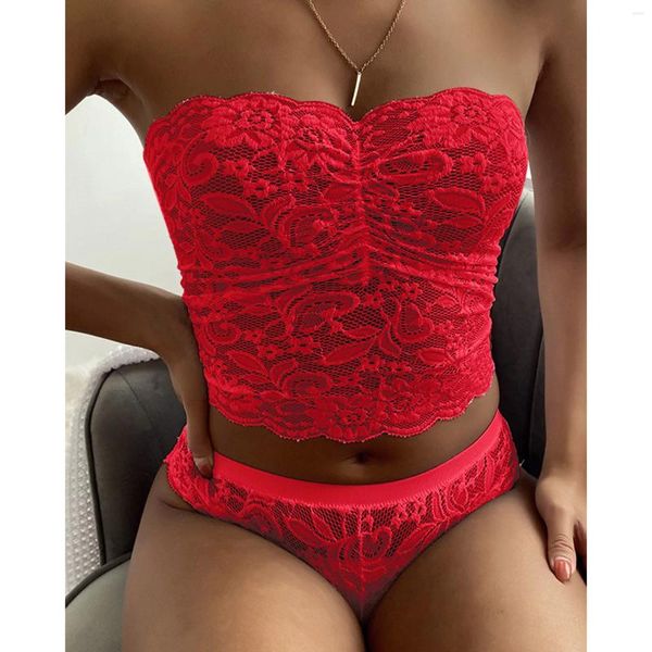 Conjuntos de sujetadores Conjunto de sujetador de lencería sexy para mujer Pijamas de encaje de talla grande Ropa interior cómoda Tops cortos sin costuras Bragas para mujer Ropa de dormir XXL