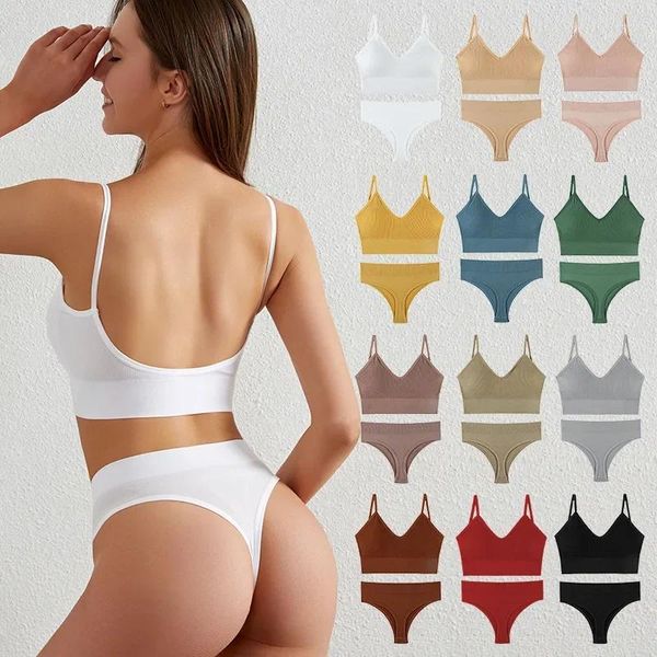 Soutien-gorge Ensembles Femmes Soutien-gorge sans couture Ensemble Sexy Taille basse Culotte Sans fil Sports Bralette Lingerie Brassière Coton Femme 2pcs Sous-vêtements