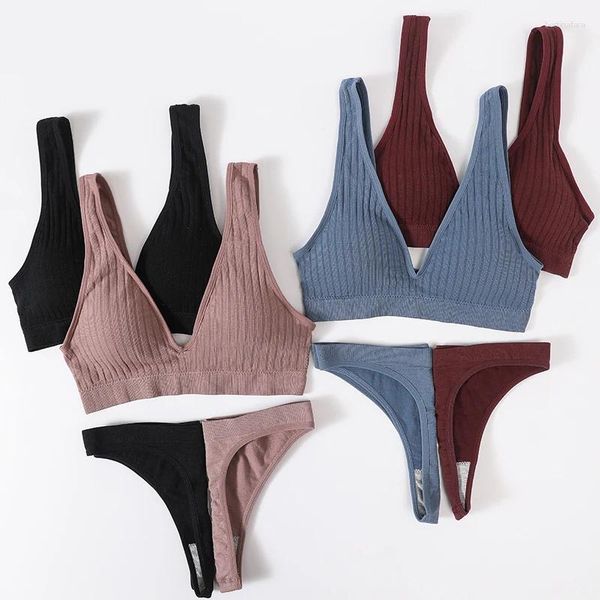 Des soutiens-gorge définissent des femmes sous-vêtements sans couture ensembles push push up up up de profondeur V Sport Bralette Top Sexy Lingerie Crop Brassiere Thong