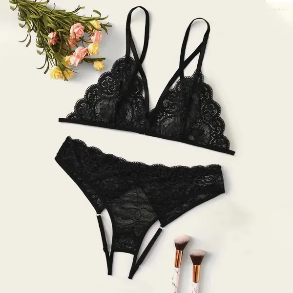 Le soutien-gorge set les femmes sexy ensemble de soutien-gorge exotique sissy vêtements de nuit sangles réglables top en dentelle transparente sous-vêtements 2024