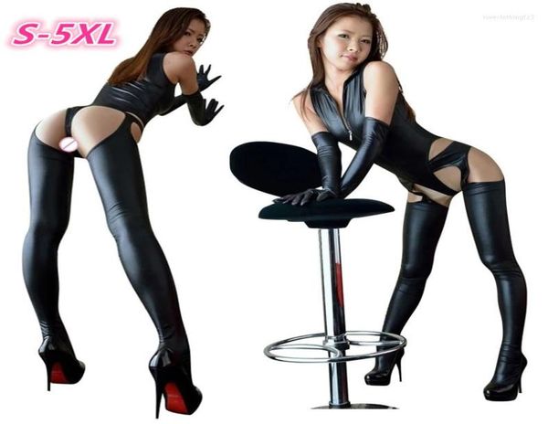 Bras Sets Women Sexy Cuero Bodysuit Catsuit Set Gothic Erotic Dancewear Bodysuitsuitsuitsuit atuendo Erotica Stripper 5701649