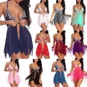 Soutien-gorge Ensembles Femmes Sexy Lingerie Sous-vêtements Robe Érotique Transparent Dentelle Pyjamas Vêtements De Nuit Chemise De Nuit String Costumes Sexe Robes2181