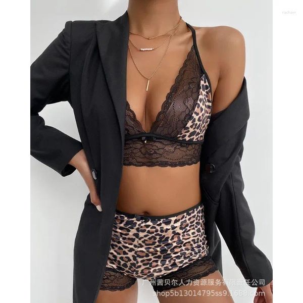 Bras Sets Women Dos piezas lencería set de encaje sexy leopardo estampado shorts shorts traje ropa interior ropa de dormir