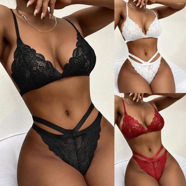 Soutien-gorge Ensembles Femmes V Cou Sexy Fil Sous-Vêtements Gratuits Bralette Lingerie Dentelle Dos Nu Lanière Costume Serré Lenceria