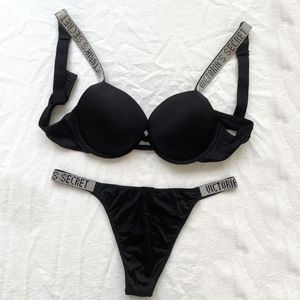 Beha's stelt dames kanten ondergoed slipje bralette sexy vrouwen naadloze bh -set versus letter steentjes steentjes push -up lingerie