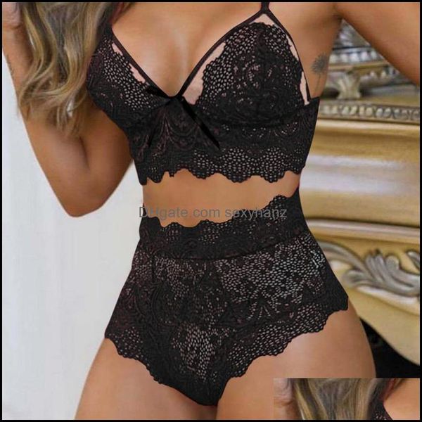 Sistemas de sujetadores Ropa interior para mujer Ropa de encaje bordado transparente sujetador panty set profundo v tra-thin tamaño grande damas sexy entrega de caída 2021 9awg