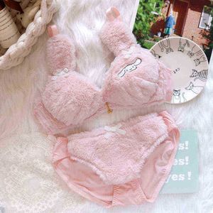 Wriufred Pluche Japanse geen stalen ring bh set hond print schattig meisje hart konijn ondergoed vrouwen lingerie set winter T220907