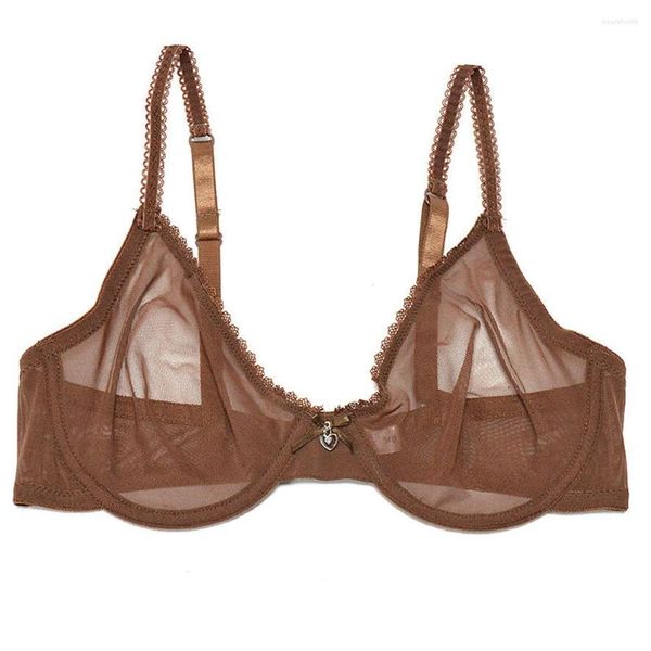 Soutien-gorge Ensembles YANDW Brown Culotte Vente Séparée Maille Transparente Voir À Travers Stretch Femmes Lingerie Sexy Big Plus Taille BH Ensemble 3 Couleurs