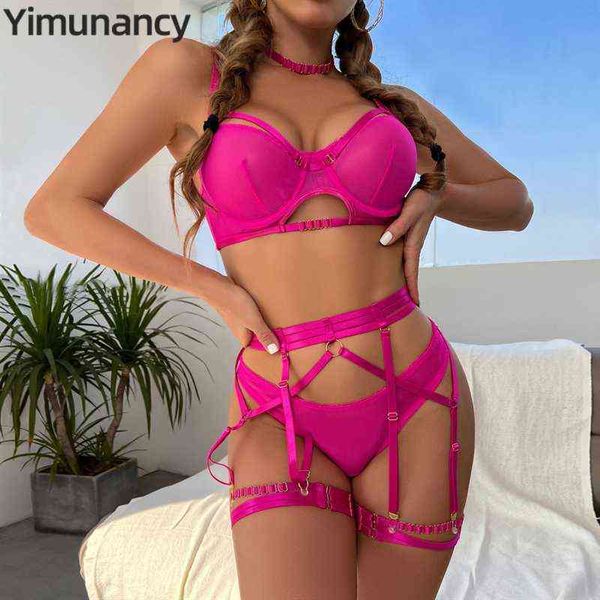 Ensembles de soutiens-gorge Yimunancy 4 pièces ensemble de soutien-gorge en maille femmes 4 couleurs ensemble de sous-vêtements de culotte de pansement transparent 2022 ensemble de lingerie sexy pour dames 220829H