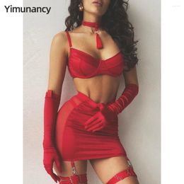 Conjuntos de sujetadores Yimunancy Gargantilla Borla Conjunto de lencería sexy Mujeres Club de 5 piezas Breve ropa interior Kit de liga