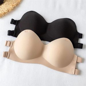 Bras Sexy sin respaldo Invisible Bra Push Up para mujeres Lencería Sin costura Brassiere Sin costura Negro Strapless Bandeau