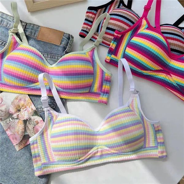 Soutien-gorge sexy pour femmes Tops Dopamine Rainbow Girl Sans couture Anneau en acier Sous-vêtements gratuits Lingerie Bralette Beach