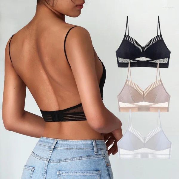 Soutien-gorge sexy en forme de U, dos nu, coupe ultra fine, robe en maille à pois, sous-vêtements invisibles pour femmes, débardeur d'été, dos bas