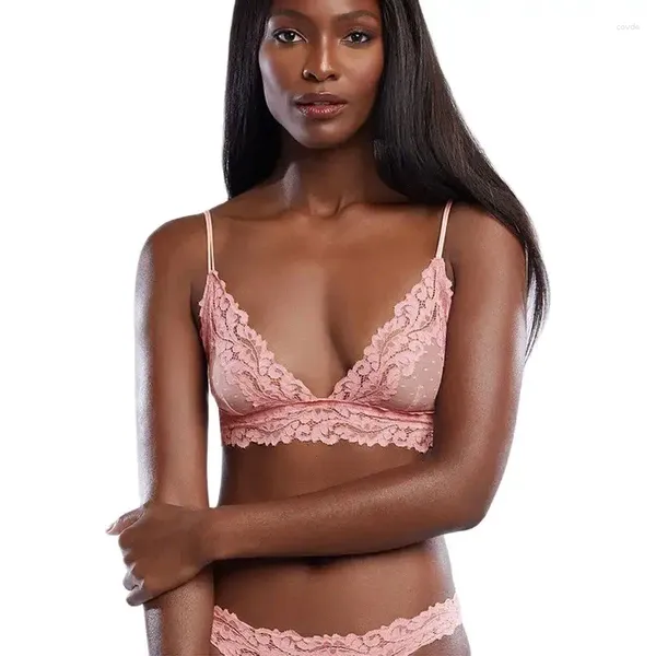Bras Sexy Bralette Dot Mesh Bra Femmes Voir à travers la crop top transparent Fashion Lace Underwear Brassiere Pink Lingerie