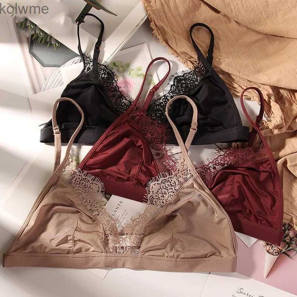 Sujetadores Sexy Bralette Sujetador de encaje de pestañas Mujeres Sujetador fino Ropa interior sin costuras inalámbrica Mujer 3/4 Copa Íntimos Lencería Satin Bralet YQ240203