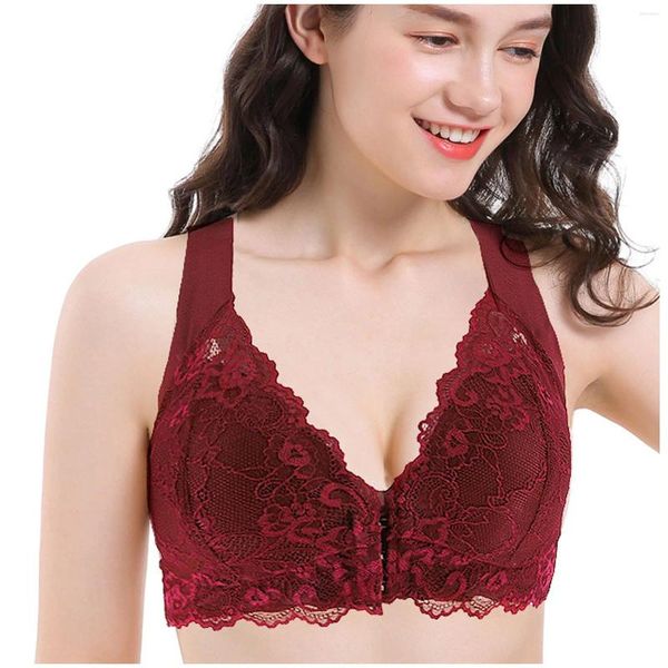 Sujetadores Sexy Profundo Cuello en V Encaje Flor Sujetador Extra Elástico Transpirable Cierre Frontal Ropa Interior Sin Costuras Lencería Sujetador