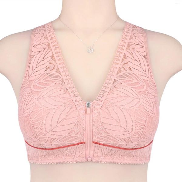 Bras Sexy Lace Push Up Bra para mujer Cremallera Frente abierto Ajustable Brassiere Inalámbrico Suave Bralette Ropa interior Cómoda Lencería Top