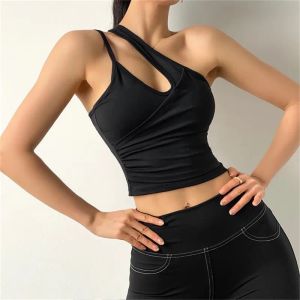 Soutien-gorge de sport sexy à une épaule solide pour femmes Fitness Gym rembourré Sport Tops Gilet athlétique Courir Push Up Brassières