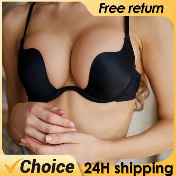 Bras Sexy Push Up Bra Sin respaldo Mujeres Deporte Yoga Corte bajo Vestidos de espalda abierta Ropa interior de boda Invisible Sin costuras Profundo U Lencería